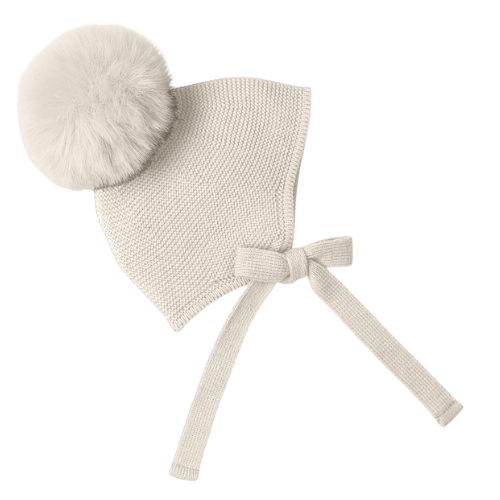 Mac Ilusion Baby Beige Knit Pom Pom Hat