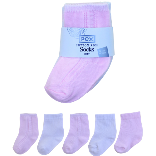 Pex Baby White/Pink 5 Pack Socks