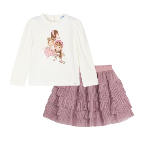 Mayoral Girls Pink Tulle Skirt Set