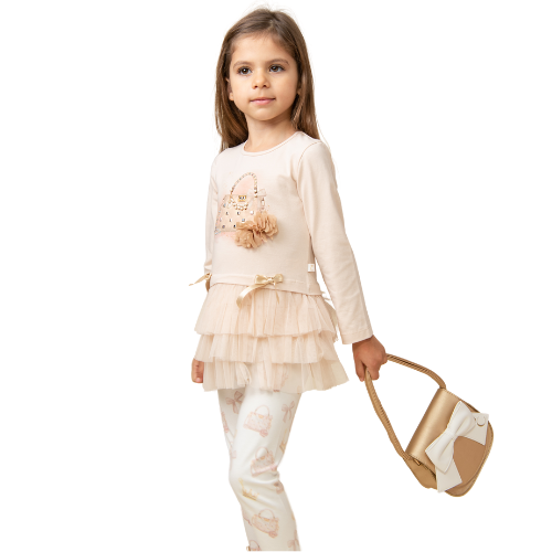 Caramelo Girls Beige Bag Leggings Set