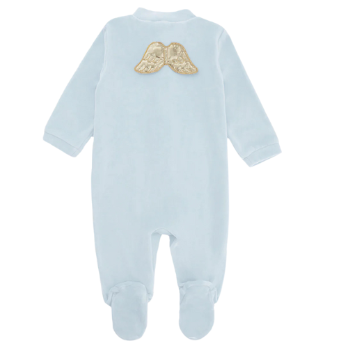 Marie Chantal Blue Velour Gold Wing Babygrow