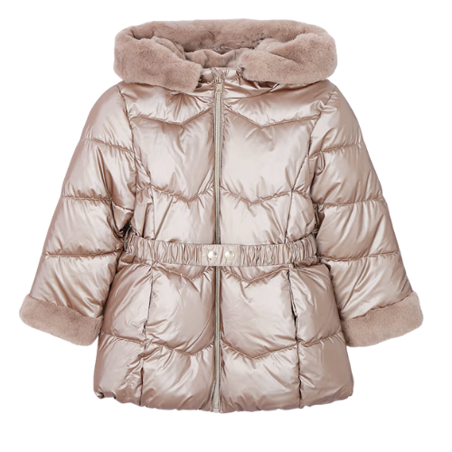 Mayoral Girls Beige Metallic Faux Trim Coat
