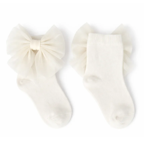 Caramelo Girls Ivory Bow Ankle Socks