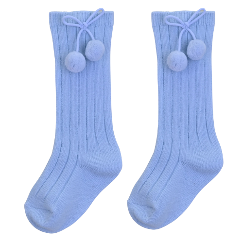 Pex Baby Blue Pom Pom Knee Socks