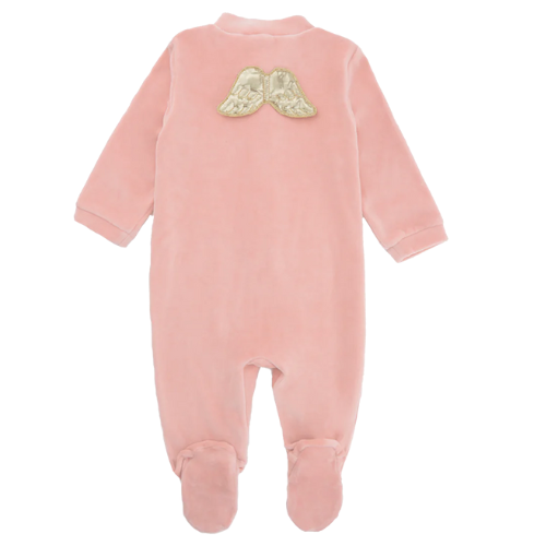 Marie Chantal Pink Velour Gold Wing Babygrow