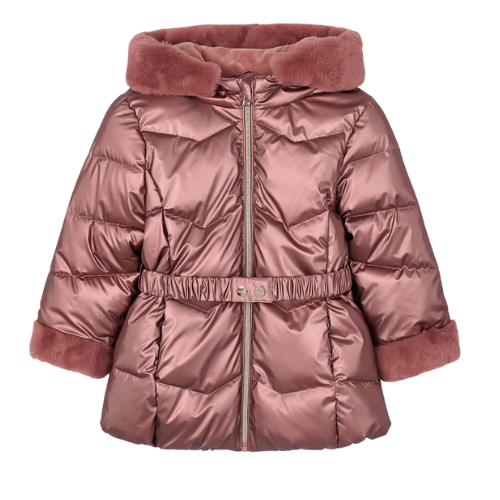 Mayoral Girls Pink Metallic Faux Trim Coat