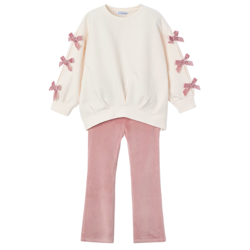 Mayoral Girls Pink Bow Flared Leggings Set