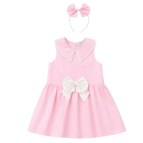 Caramelo Girls Pink Bow Dress