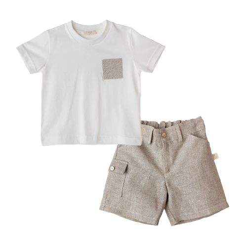 Baby Gi Beige Linen Shorts Set