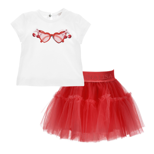 Monnalisa Baby Red Tulle Skirt Set