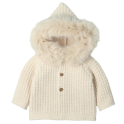 Mac Ilusion Baby Beige Knit Fur Hood Coat