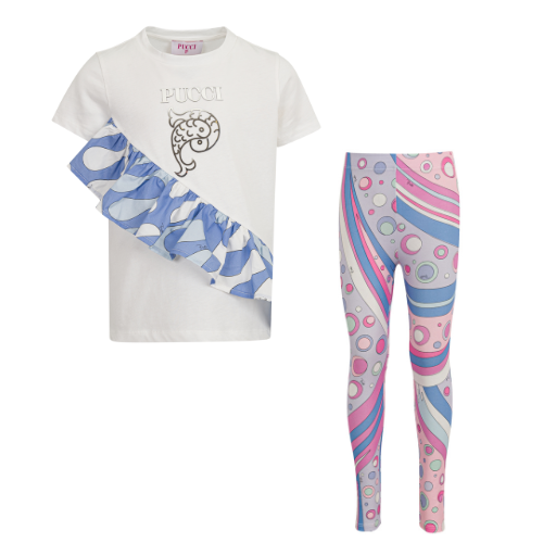 Emilio Pucci Blue Frill Leggings Set