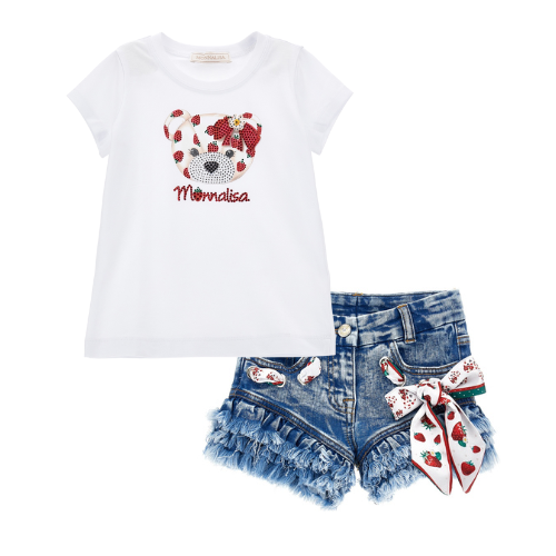 Monnalisa Girls Strawberry Denim Shorts Set