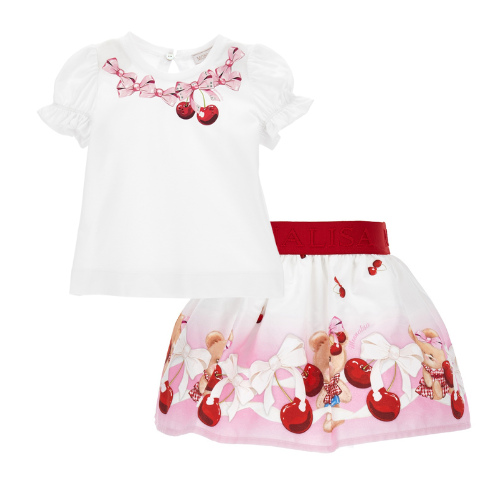 Monnalisa Baby Pink Cherry Skirt Set