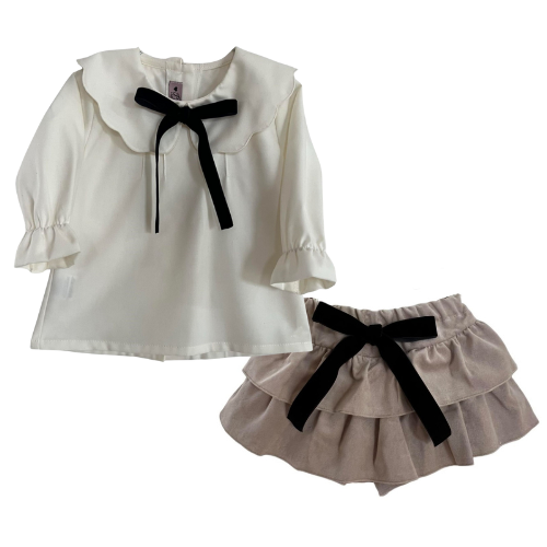 Phi Girls Beige Frill Shorts Set