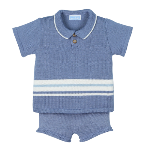 Mac Ilusion Baby Blue Knit Polo Shorts Set