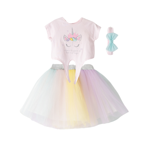 Ebita Girls Pink Unicorn Top & Skirt Set