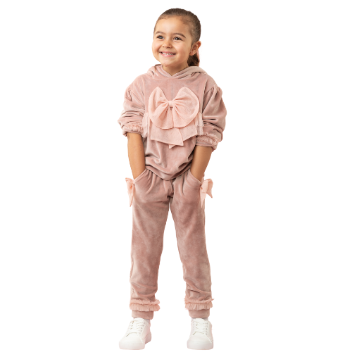 Caramelo Girls Pink Velour Bow Jogsuit