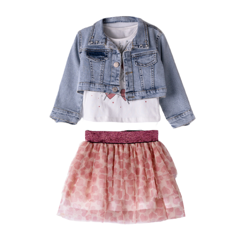 Ebita Girls Heart Skirt Set & Denim Jacket
