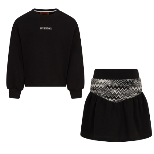 Missoni Girls Black Zig Zag Skirt Set
