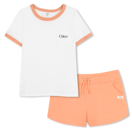Chloé Girls Peach Logo Shorts Set
