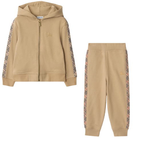 Burberry Kids Beige Check Trim Jogsuit