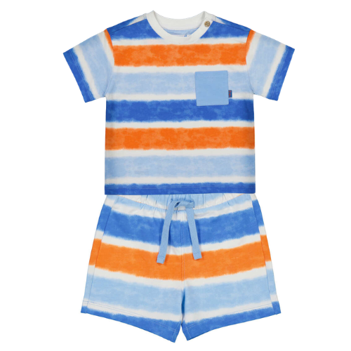 Mayoral Baby Blue & Orange Stripe Shorts Set