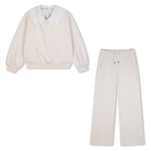 Chloé Girls Beige Collared Jogsuit