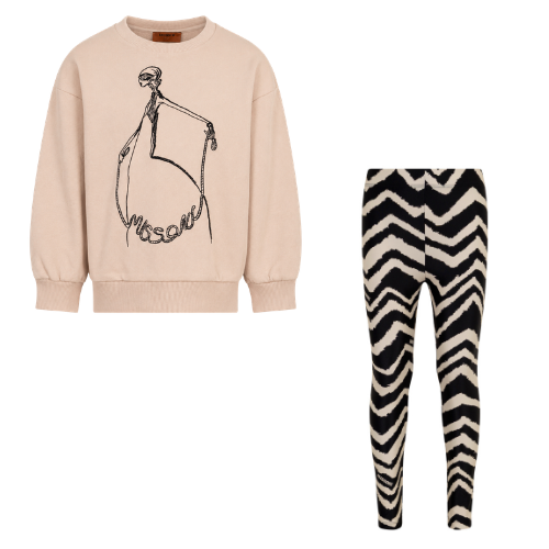 Missoni Girls Black & Beige Zig Zag Leggings Set