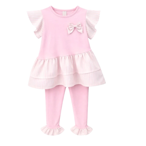 Caramelo Girls Pink Stripe Bow Leggings Set