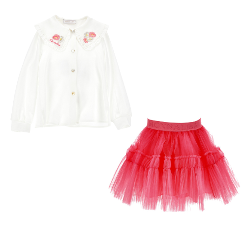 Monnalisa Girls Pink Tulle Skirt Set