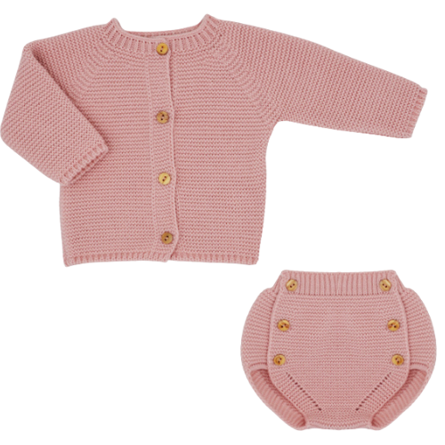 Sardon Baby Pink Knit Cardigan & Bloomers