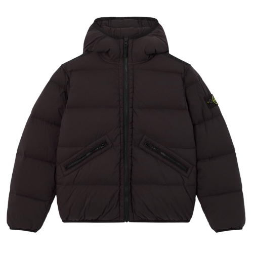 Stone Island Junior Black Hooded Down Jacket Nuvola Childrenswear
