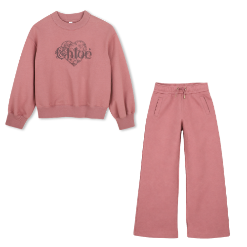 Chloé Girls Vintage Pink Logo Jogsuit