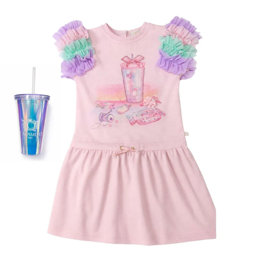 Caramelo Girls Pink Tulle Shoulder Dress