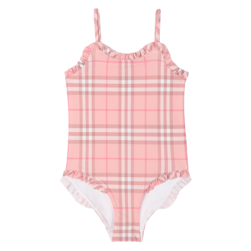 Burberry Kids Pink Check Ruffle Swimsuit | Nuvola Childrenswear