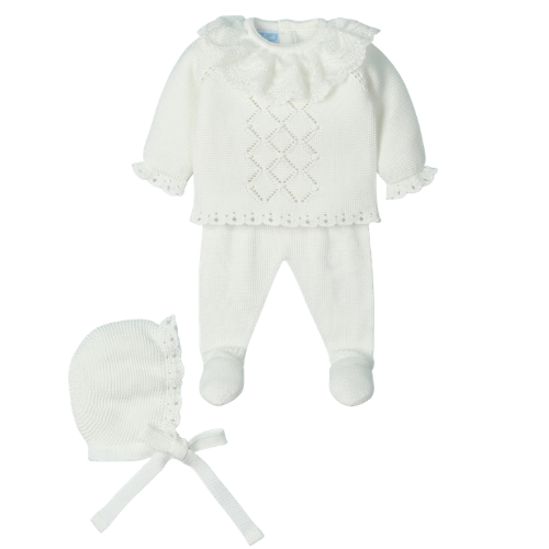 Mac Ilusion Baby Ivory Lace Outfit & Bonnet