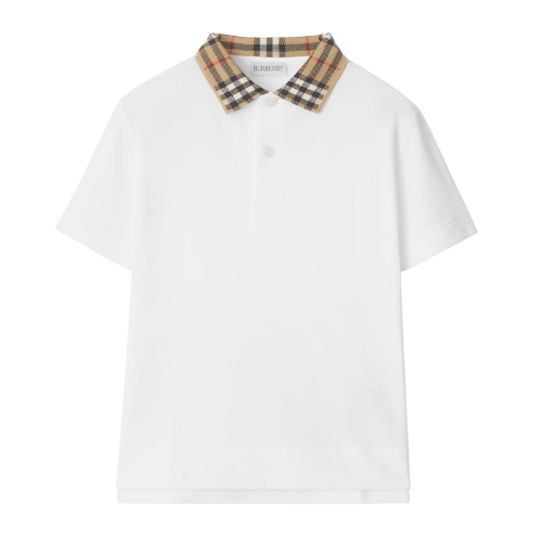 Burberry Boys White Johane Check Collar Polo