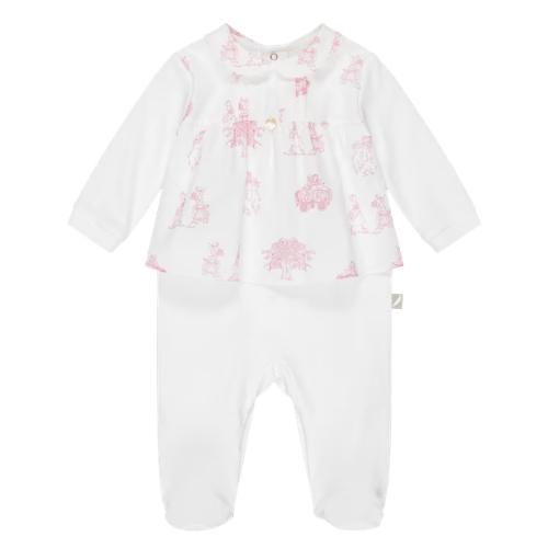 Pureté Du Bébé Pink Toile De Jouy Babygrow