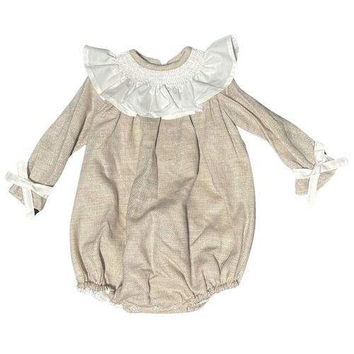 Puro Mimo Beige Frill Bow Romper