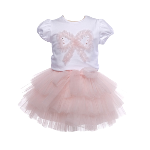 Bimbalo Baby Girls Pink Tulle Bow Skirt Set