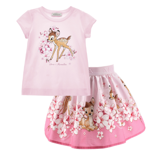 Monnalisa Girls Pink Bambi Skirt Set