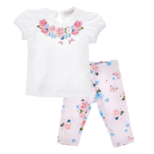 Monnalisa Baby Pink Flower Leggings Set