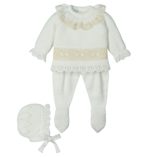 Mac Ilusion Baby Ivory Lace Collar Knit Outfit