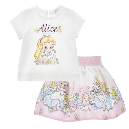 Monnalisa Baby Pink Alice Skirt Set