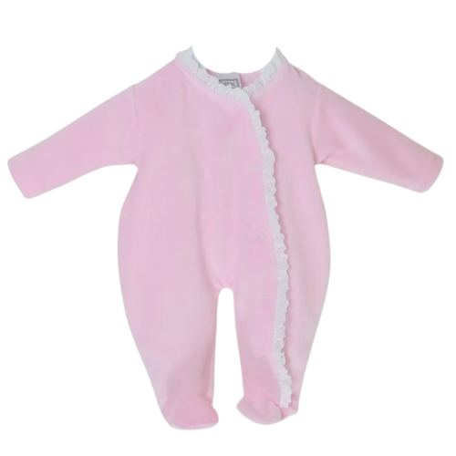 Pex Baby Girls Pink Velour Lace Trim Babygrow
