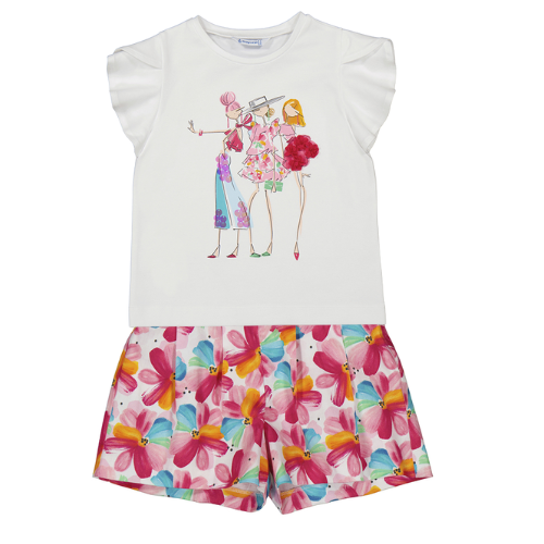 Mayoral Girls Fuchsia Floral Shorts Set