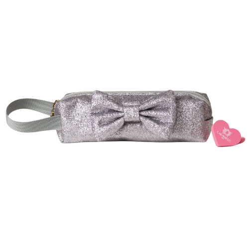 Caramelo Girls Grey Glitter Bow Pencil Case