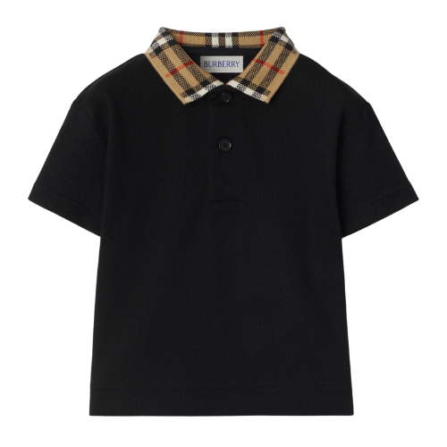 Burberry Boys Black Johane Check Collar Polo