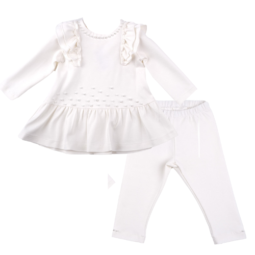 Bimbalo Girls Cream Pearl Frill Leggings Set